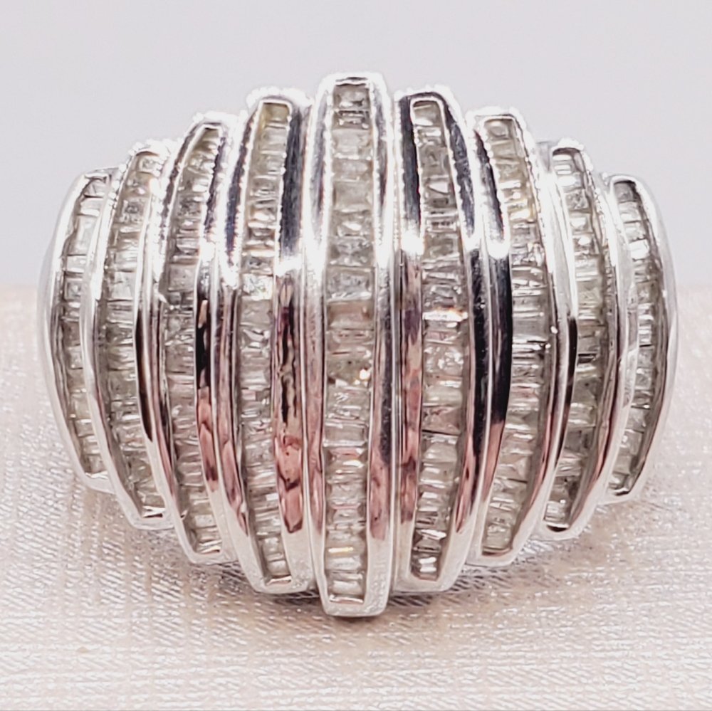 10k Solid White Gold Genuine Channel Set Baguette Diamond Statement Ring